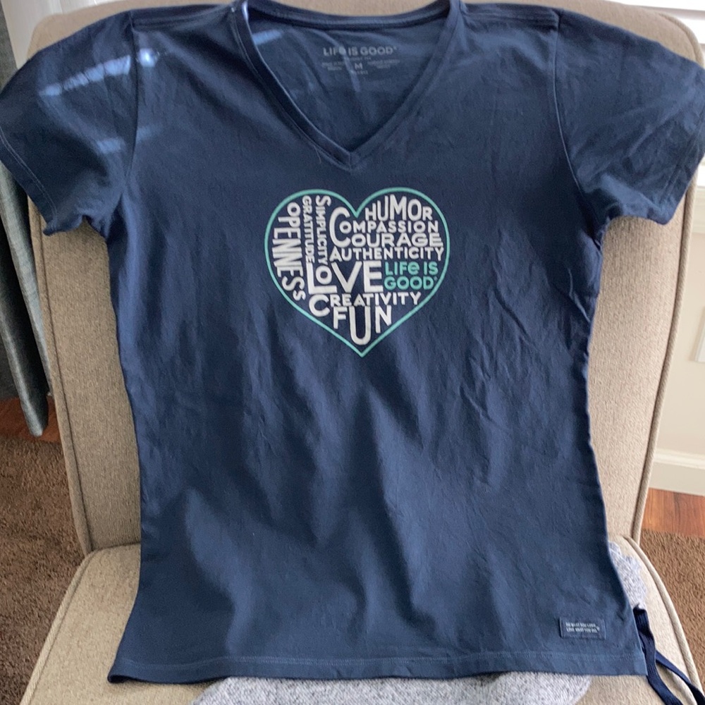 CRUSHER TEE,  Size MEDIUM, 100% COTTON -"LIFE IS GOOD" ---"DO WHAT YOU LOVE."